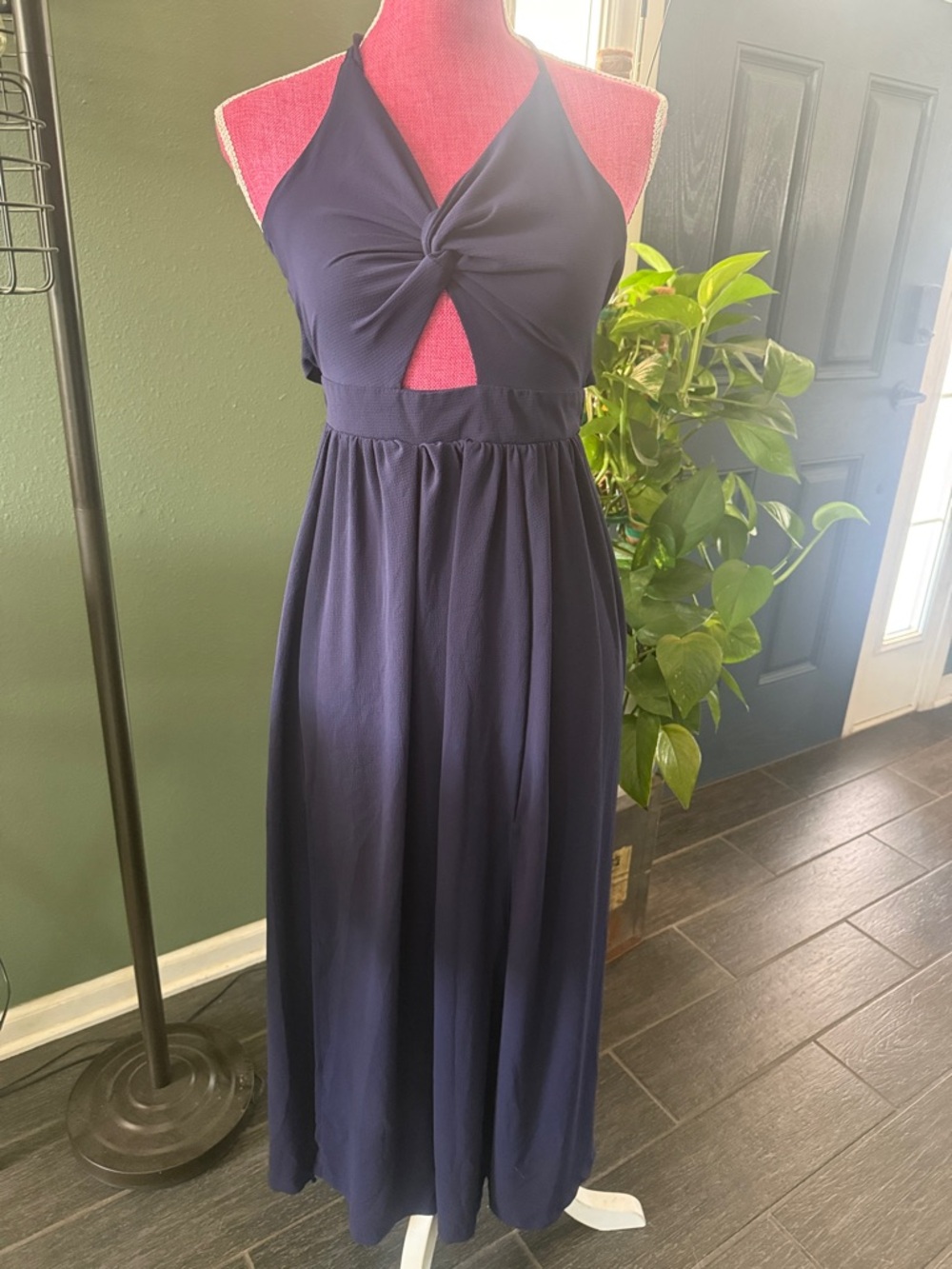 Navy Halter Maxi Dress with Front Twist